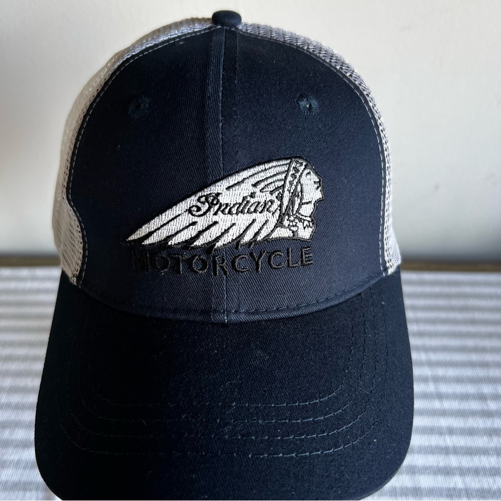Three iN Indian Motorcycle Navy and White Mesh Hat #1271